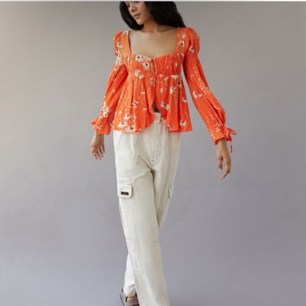 Urban Outfitters UO Allie Tie-Sleeve Blouse Size M NWT Orange